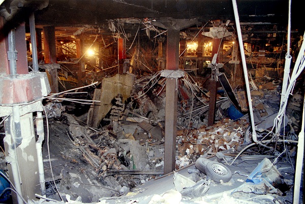 This photo from 1993 shows the public parking garage at the World Trade Center that was destroyed in the 1993 bombing.