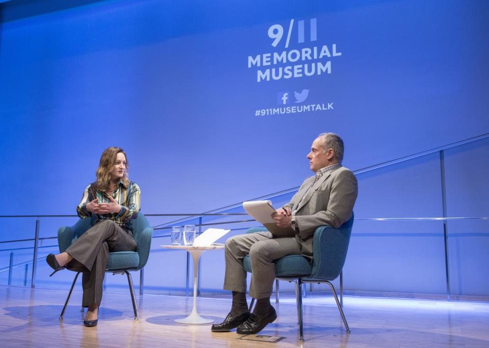 Katherine E. Brown speaks onstage at the Museum Auditorium with Clifford Chanin, the executive vice president and deputy director for museum programs.