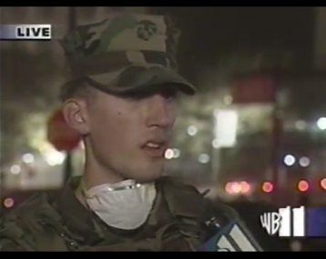 Jeffrey Keating giving an interview in the early evening on Sept. 11, 2001.