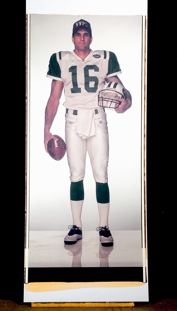Life-sized Polaroid photograph taken by Joseph McNally depicting New York Jets quarterback Vinny Testaverde. Photograph © Joe McNally.