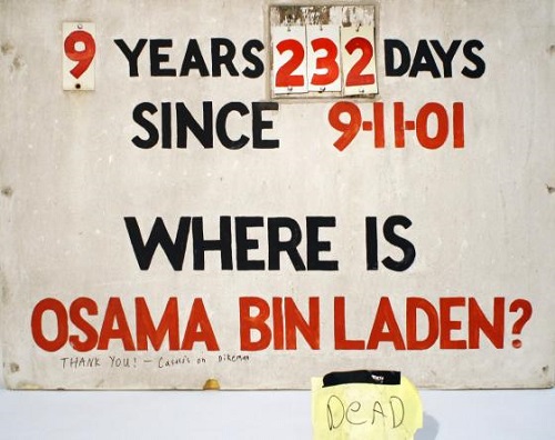 Cheryl Stewart's "Where is Osama bin Laden?" sign. Collection 9/11 Memorial Museum.