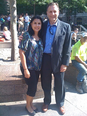 Lucy Gonzales and Richard Eichen at the Survivor Tree on the 9/11 Memorial plaza, September 12, 2011.