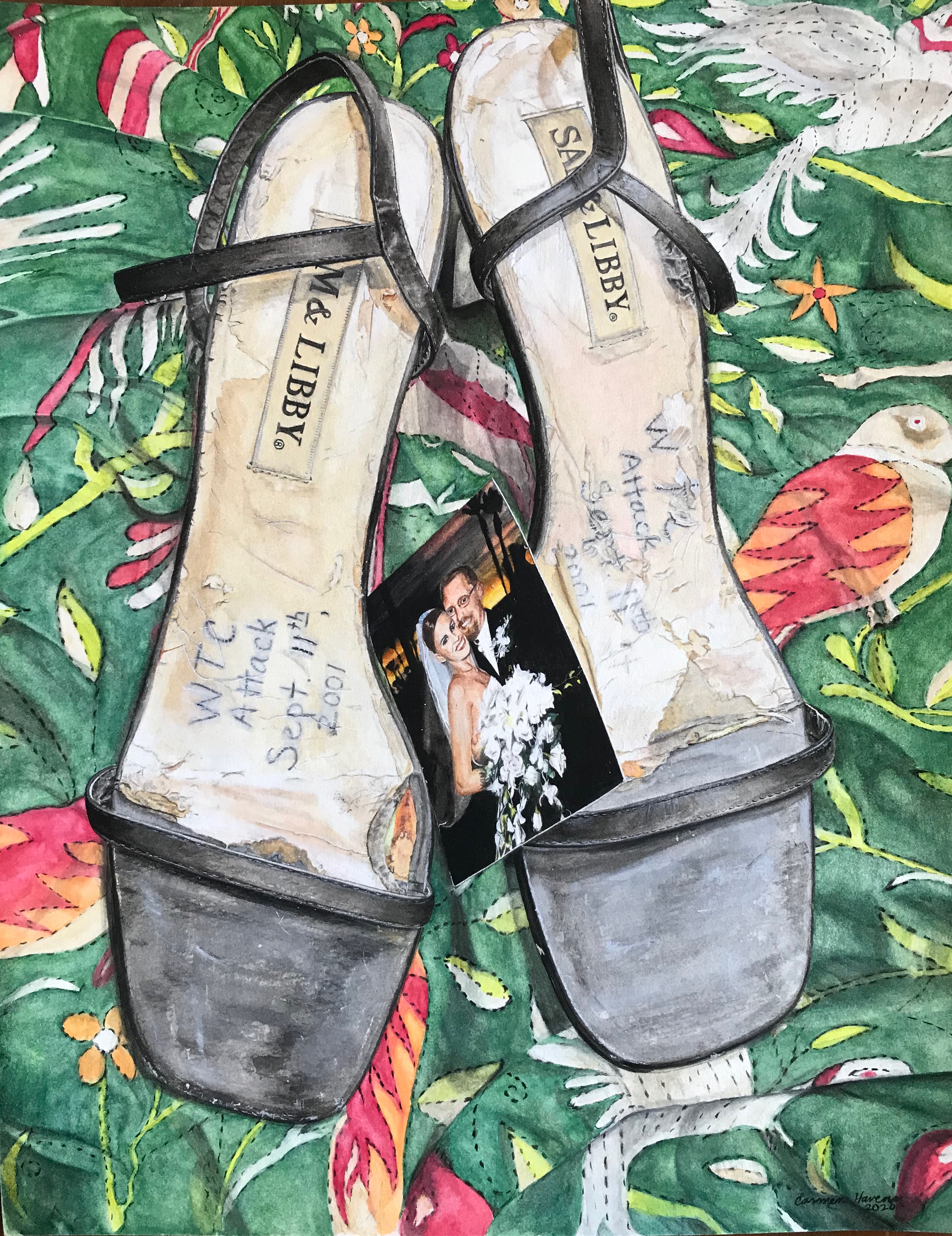 Shoes sign by artist on morning of 9/11. 
