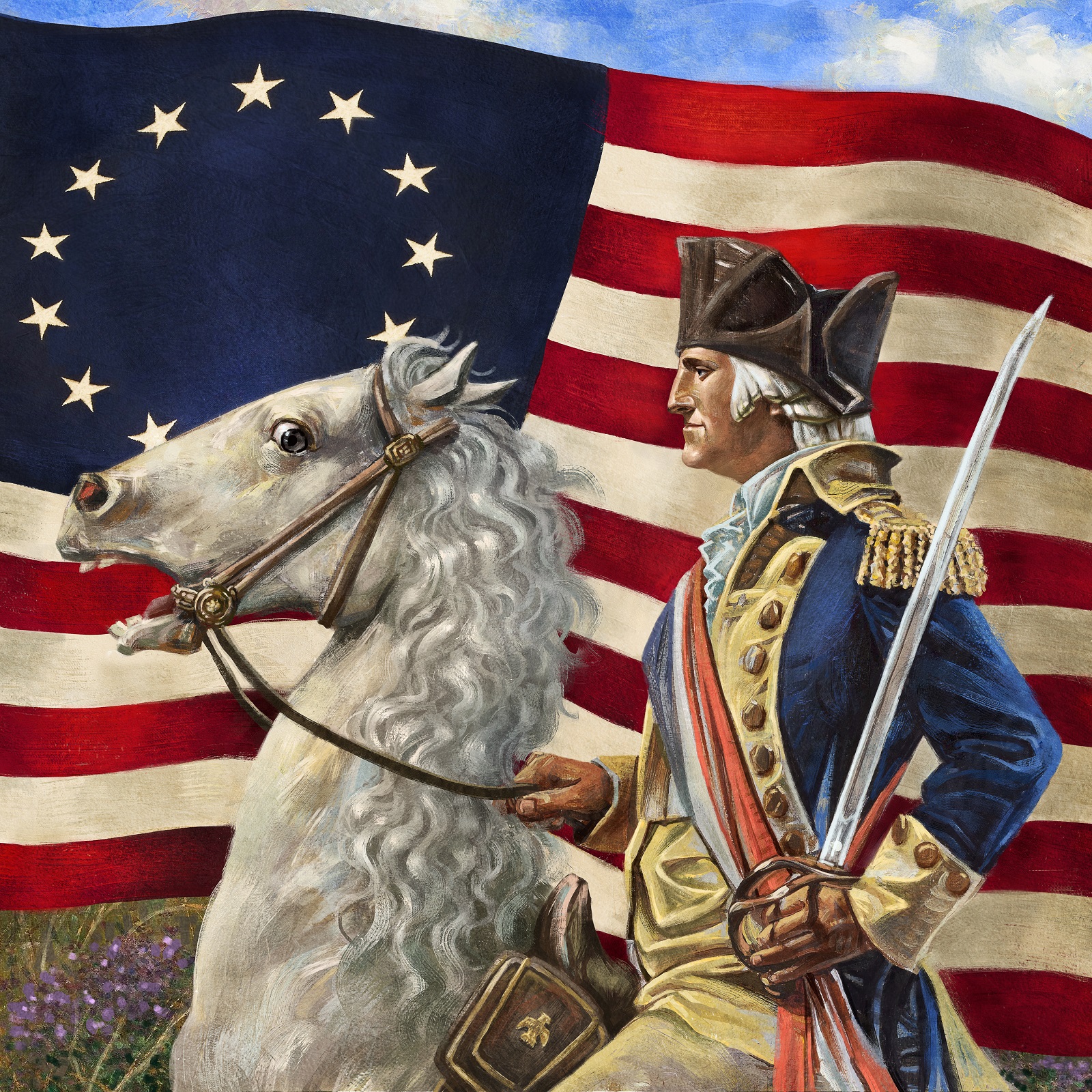 George Washington with the Betsy Ross Flag, by Daniel Evon @ ArtChateau.com