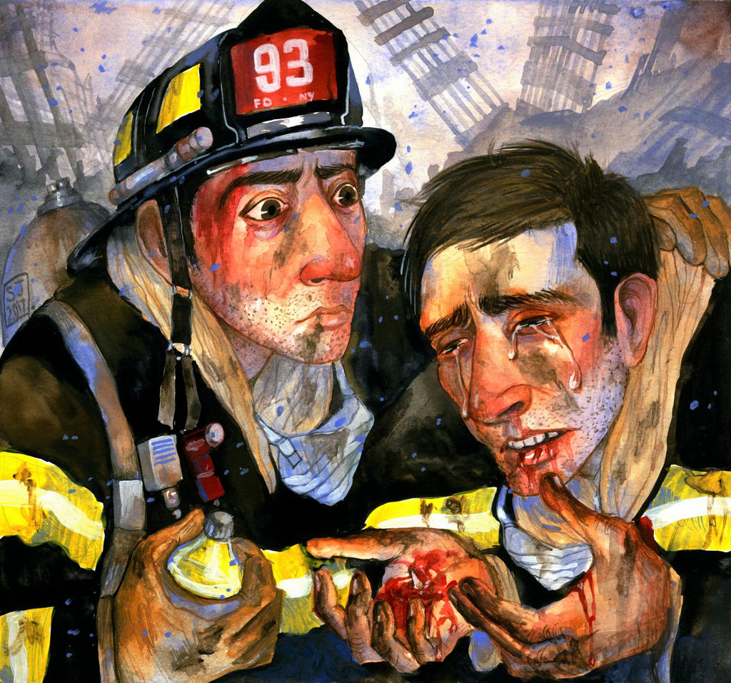 Firemen at Ground Zero showing the first signs of illness. 
