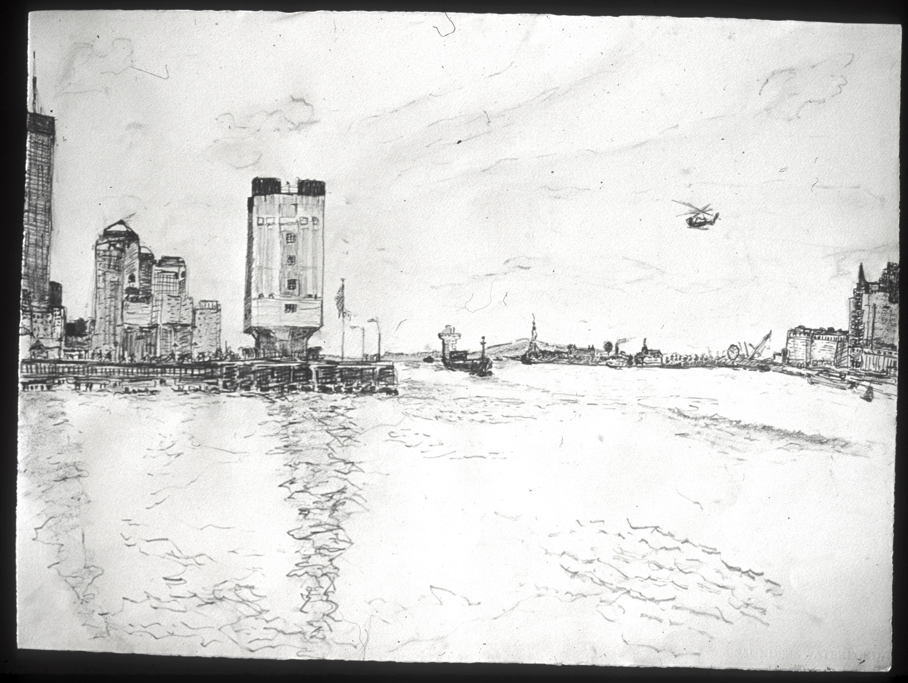 Drawing of NYC Hudson River Waterfront (April 2001) by Christy Symington