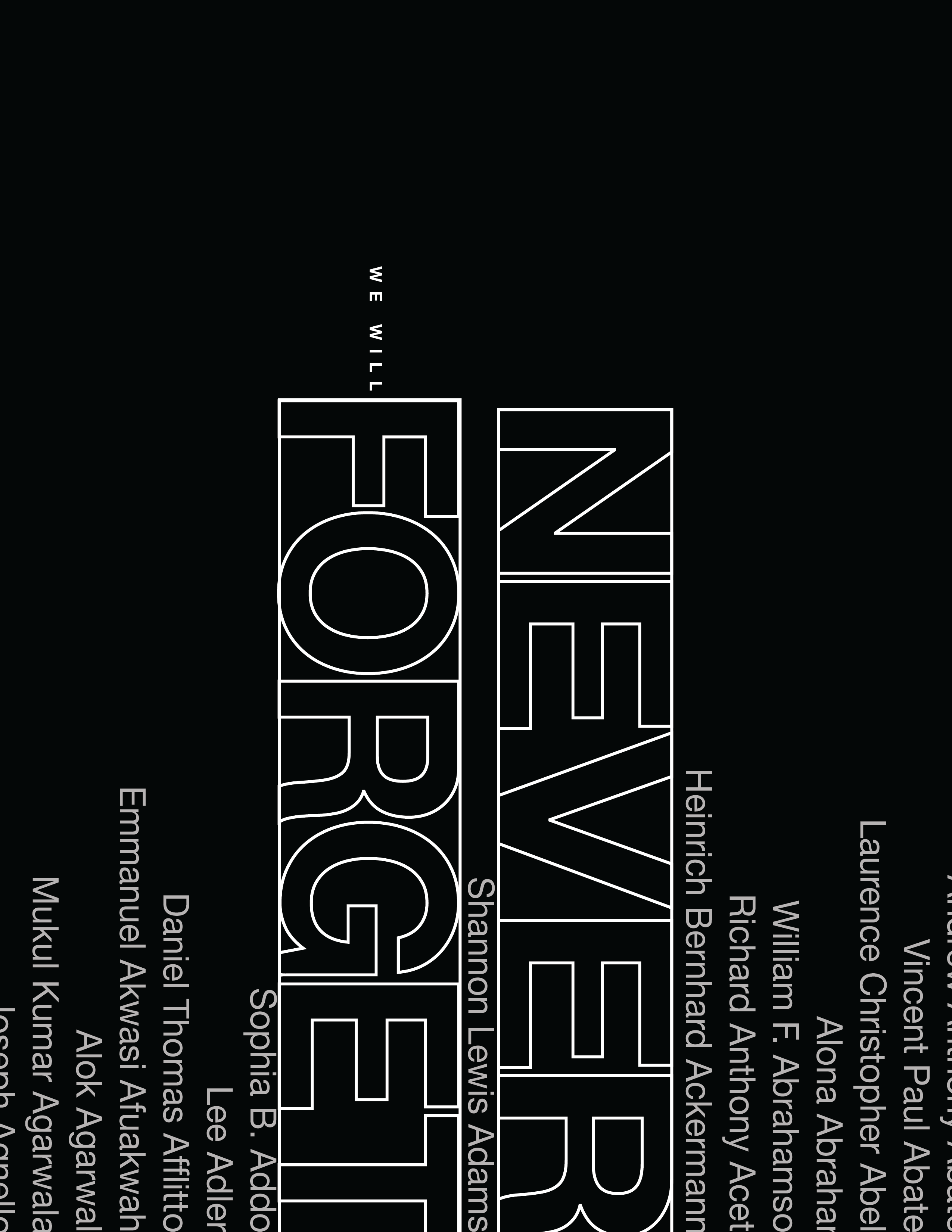 WTC towers represented as words NEVER FORGET