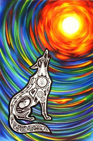 Color field drawing with black and white animal totem