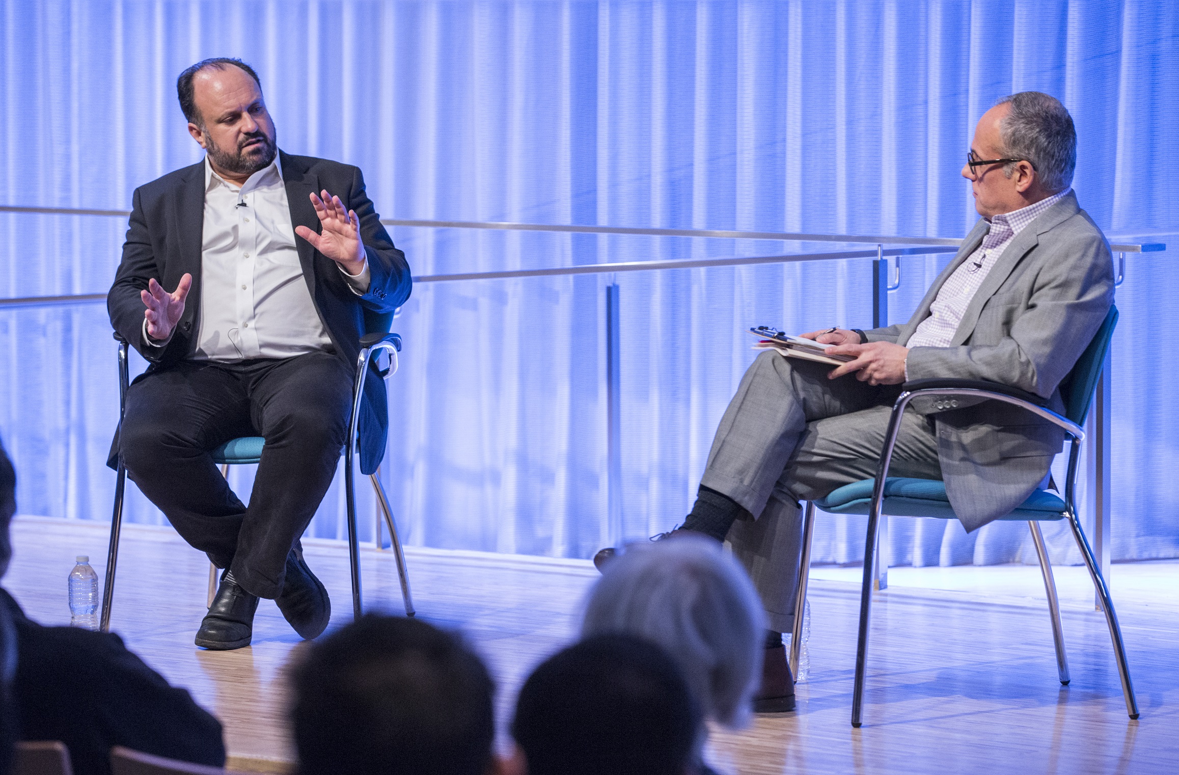 Bernard Haykel and Clifford Chanin speak onstage during a public program at the Museum’s Auditorium.
