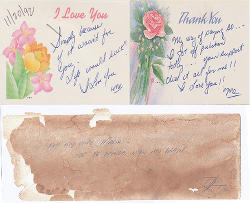 A collection of scanned love notes show handwritten messages from John Vigiano Jr. to his wife and high school sweetheart, Maria.