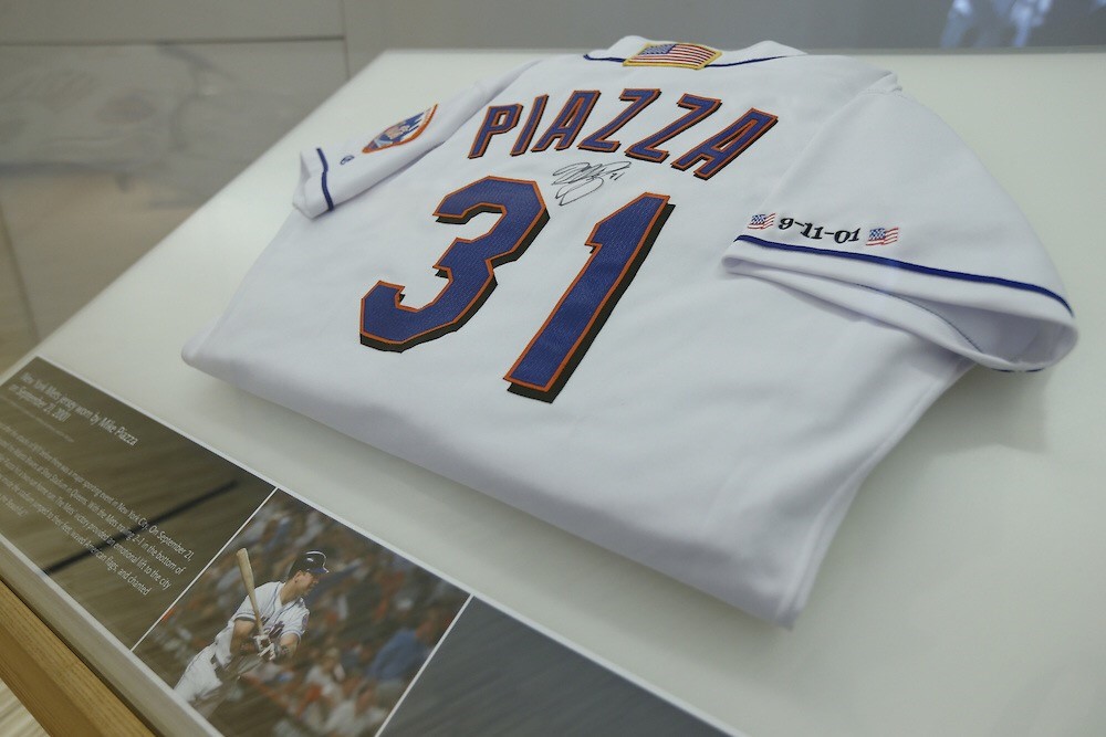 Mike Piazza’s New York Mets jersey is on display at the 9/11 Memorial Museum.