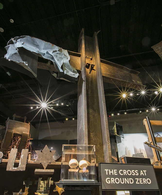 Steel cross beams known as the Cross at Ground Zero are seen among other artifacts at the 9/11 Memorial Museum.