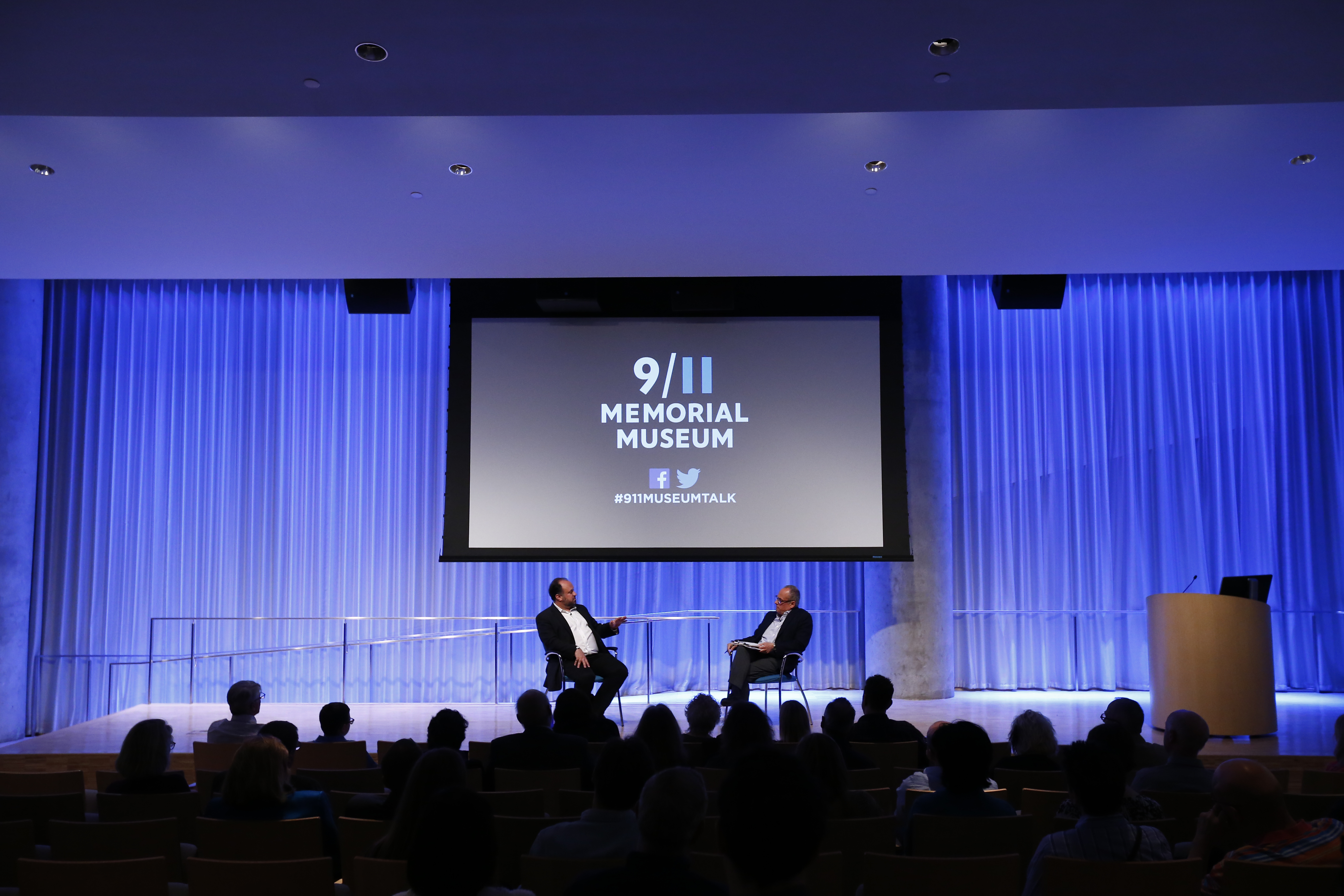 Clifford Chanin and Bernard Haykel speak onstage during a public program at the Museum’s Auditorium.