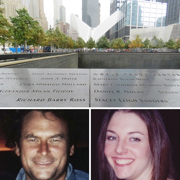 The names of Richard Barry Ross and Stacey Leigh Sanders are seen on the Memorial. Below the image, are two photographs of Ross and Sanders posing for photos.