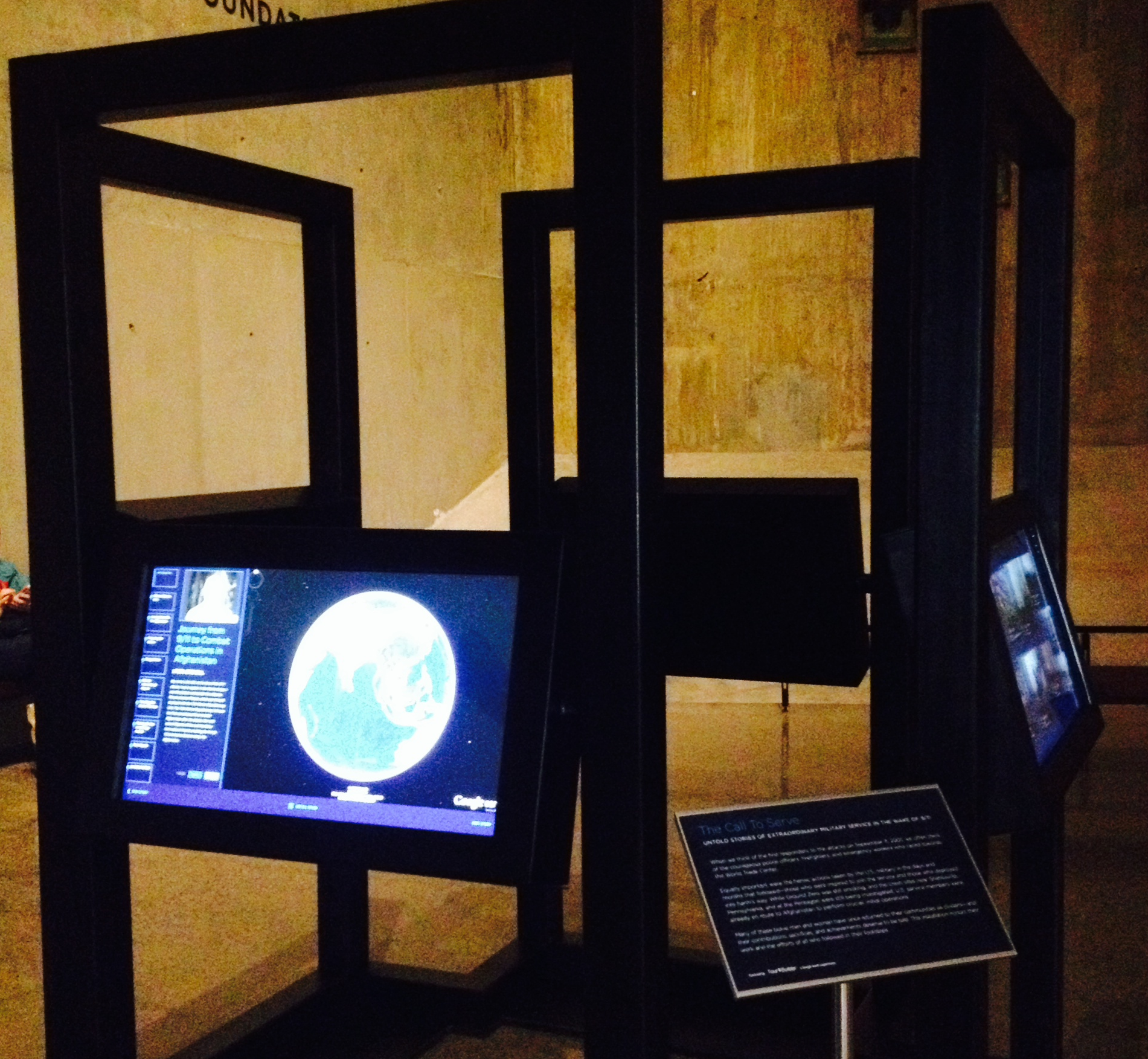 An interactive installation created in partnership with Google is seen in the Museum. It features four screens; the nearest screen is displaying a map of the world.