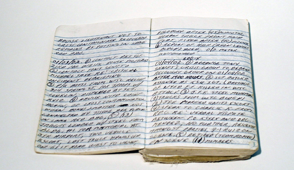 The handwritten notes of Port Authority Police Department Lt. William Keegan are seen in his opened diary.