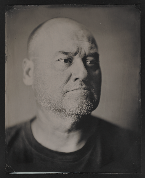 A tintype, black and white photograph shows Mohawk ironworker Lindsay LeBorgne. The photo was part of the Museum exhibition, “Skywalkers.”