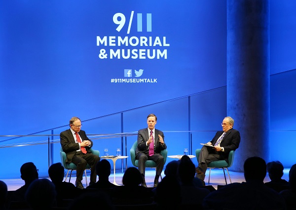 Former U.S. Ambassador to NATO R. Nicholas Burns and former Deputy Secretary General of NATO Alexander Vershbow participate in a public program at the 9/11 Memorial Museum. They are seated onstage at the Museum auditorium with Cliff Chanin, the 9/11 Memorial Museum’s executive vice president and deputy director for museum programs.