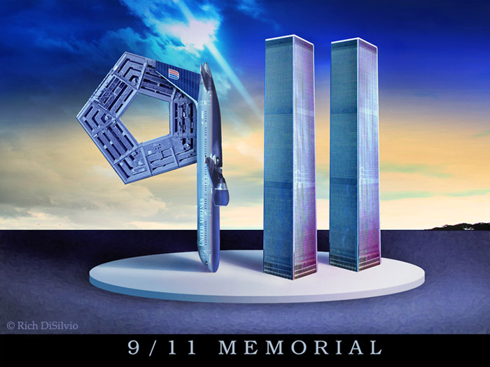 9-11 Memorial by Rich DiSilvio was created to honor the victims and first responders, and they uniquely combine all three disaster sites into one compelling image that evokes the hallowed date never to forget " 9 11".&nbsp;