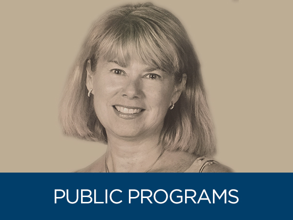 This graphic shows a woman's headshot and the text "public programs" beneath it.