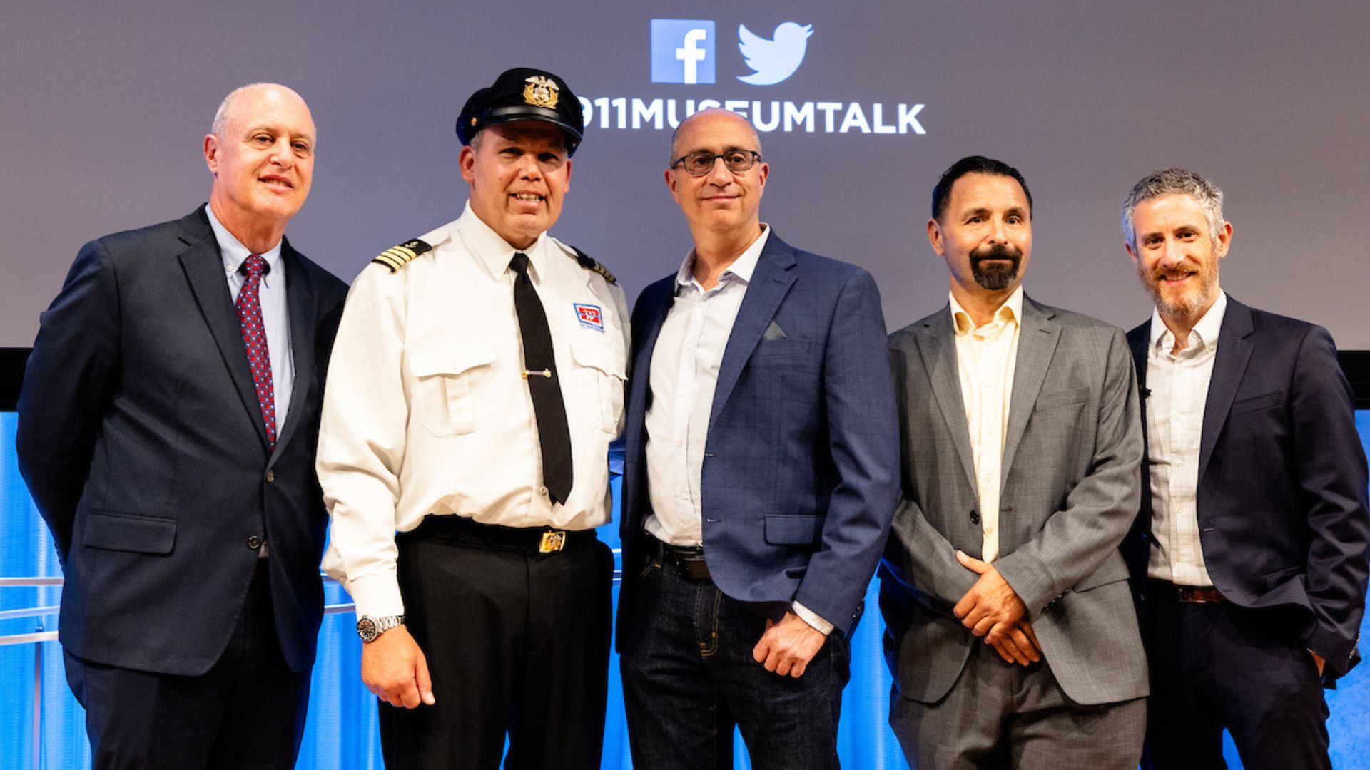 From left: John Hillin, Richard Thornton, Eddie Rosenstein, Gulmar Parga, and Noah Rauch at the All Available Boats public program at the 9/11 Memorial & Museum