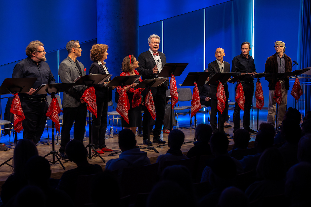 The cast is ready to perform on stage