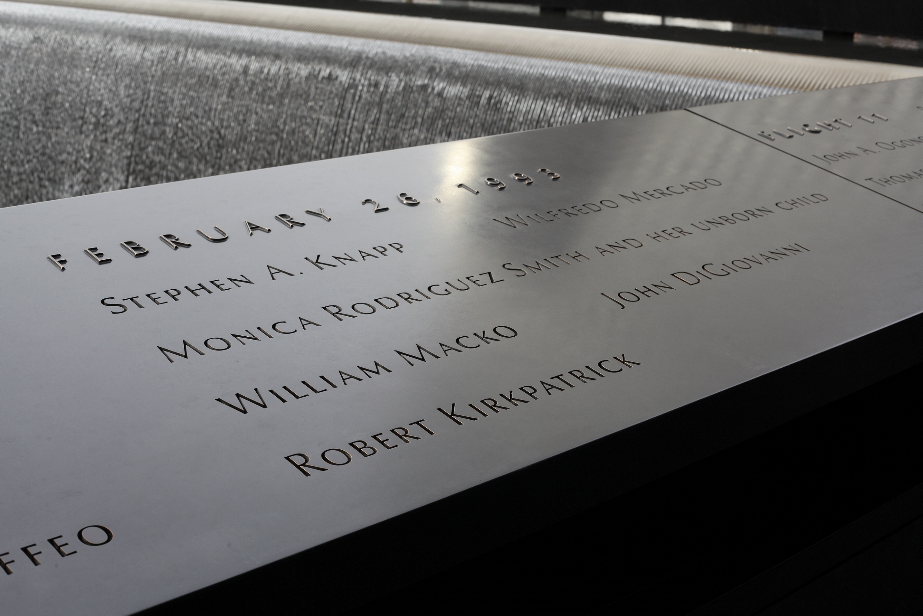 Names on the 1993 bombing victims on the Memorial parapet