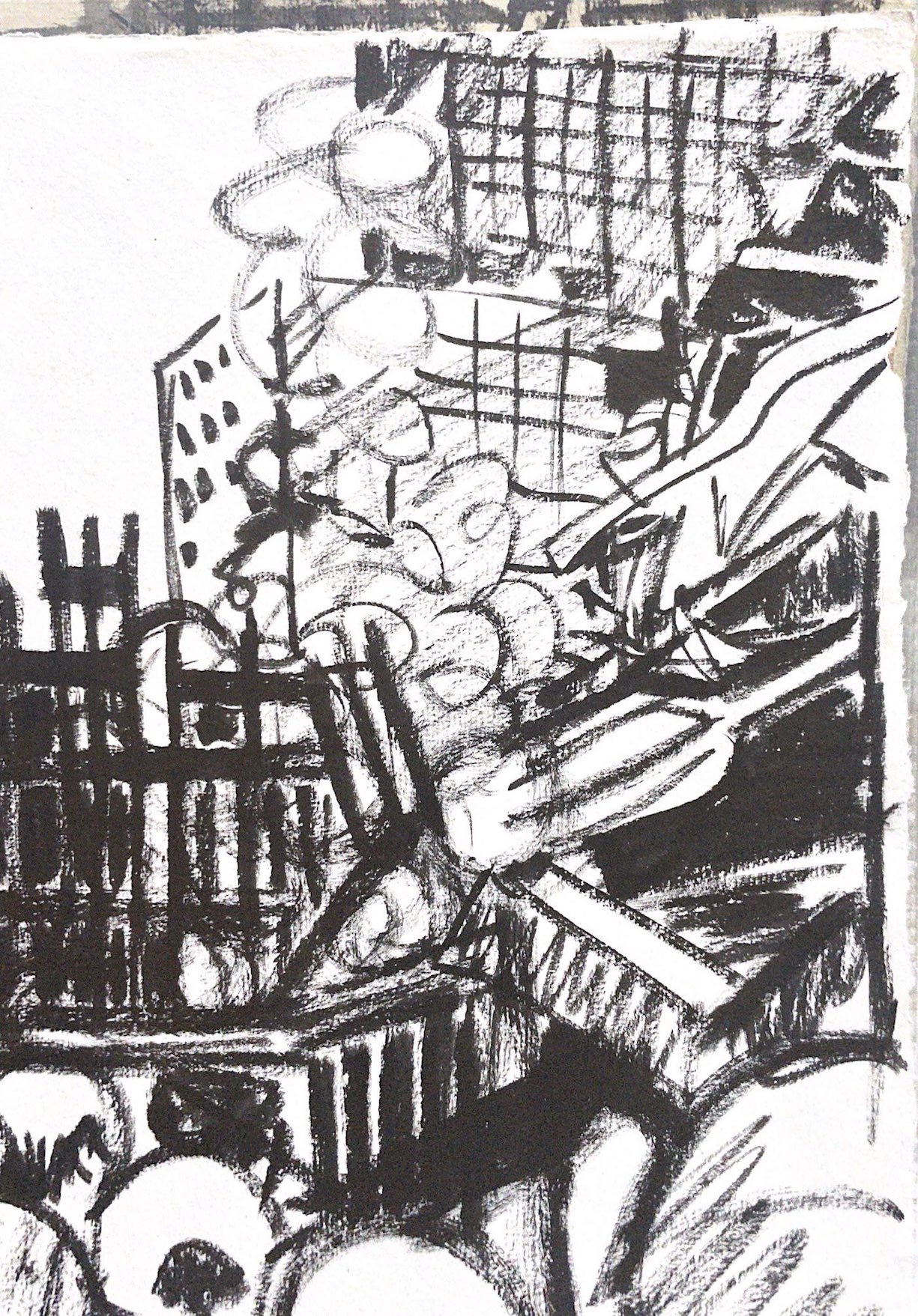 Ink drawing of the rescue and recovery efforts at Ground Zero