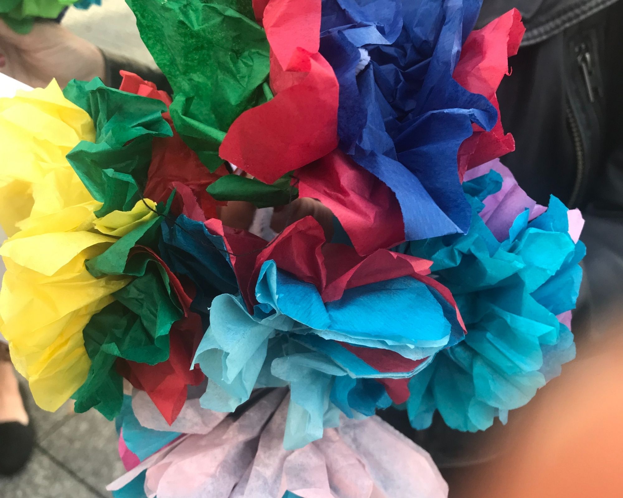 Multi-colored bouquet of tissue paper flowers