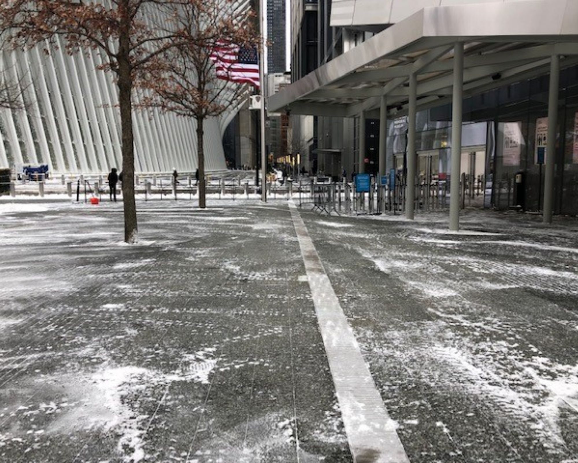 A path of cleared snow in front of the Museum