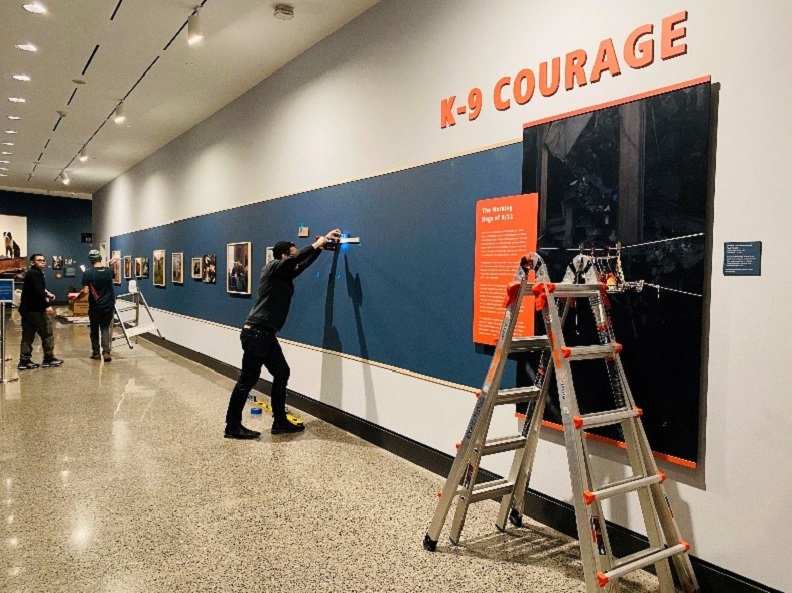 A photo of the installation of "K-9 Courage" exhibition.