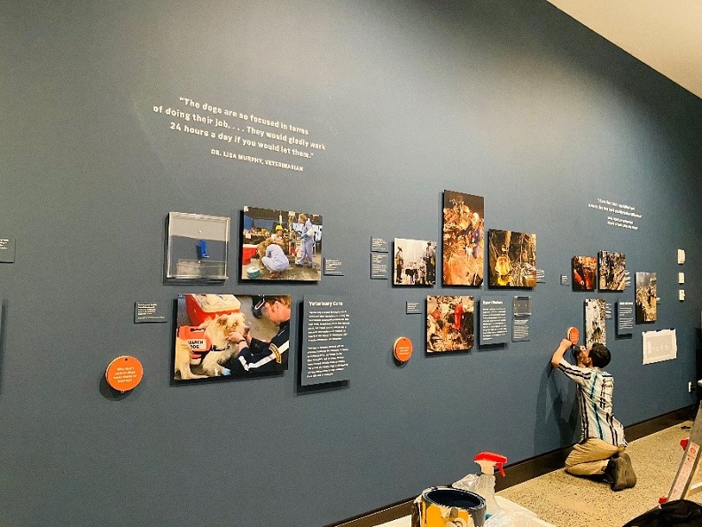 A photo of the installation of "K-9 Courage" exhibition.