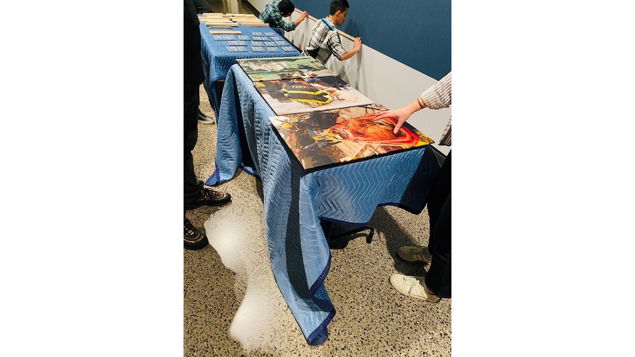 A photo of the installation of "K-9 Courage" exhibition.