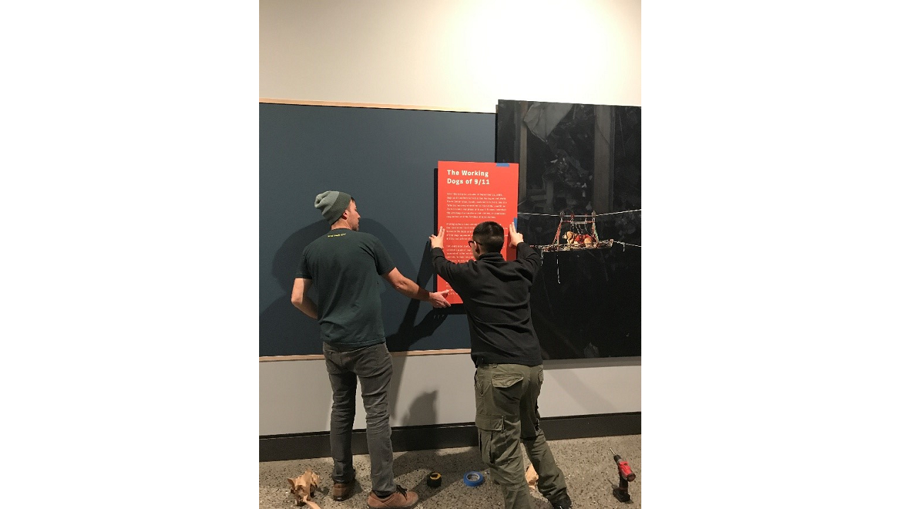 A photo of the installation of "K-9 Courage" exhibition.