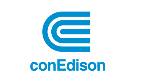 Blue conEdison logo on white background 