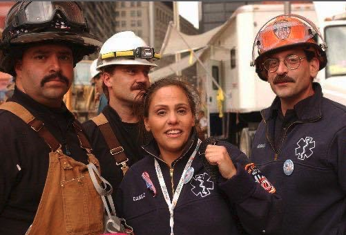 Firefighters pose near Ground Zero