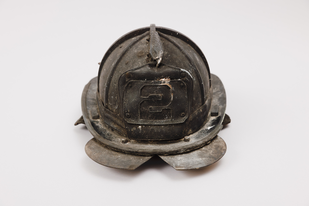 Dust-covered FDNY helmet