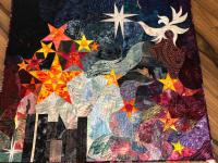 Quilt - skyline of Manhattan, Lady Liberty’s torch, star of hope and dove of peace