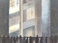 WTC: People lining up for the observation deck in front of huge window 2 (1996)