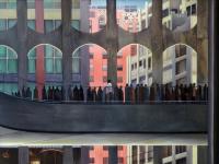 people lining up in cue for the elevator to observation deck (1996)