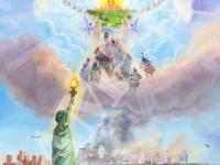 9/11 Painting: This image is a tribute to our heroes, entitled "In Remembrance" depicting the horror, honor and hope that surrounds the tragic, historic, 9/11/01 attack on our freedom! The strong sense of hope and peace, exemplifying the integrity, honor and courage of America's heroes will never be forgotten.