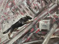 These paintings were done to commemorate the officers and K9s that worked finding human remains. My book entitled Dog Book has a dedicated chapter.