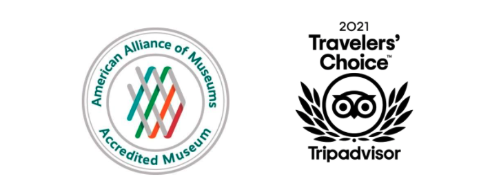Two logos: the American Alliance of Museums (left) and Trip Advisor Traveler's Choice.