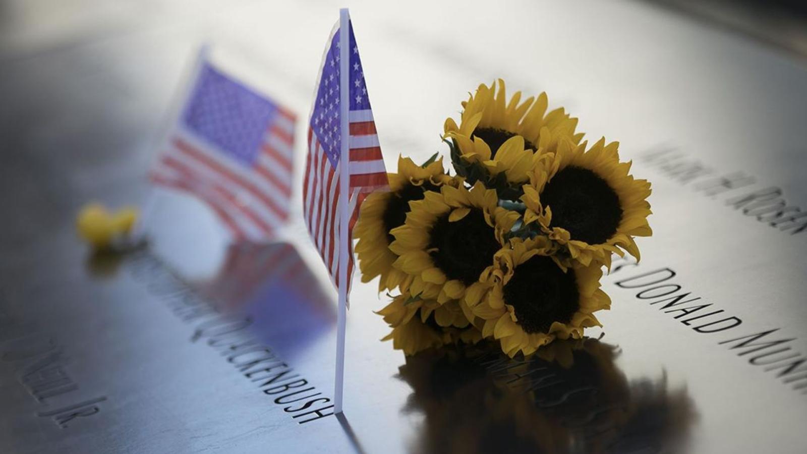 Sunflowers and American flags on the Memorial