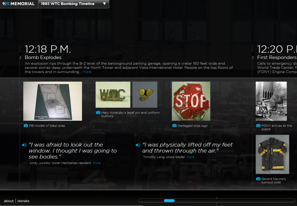 A screenshot from the Museum’s website shows an interactive timeline of the 1993 bombing.