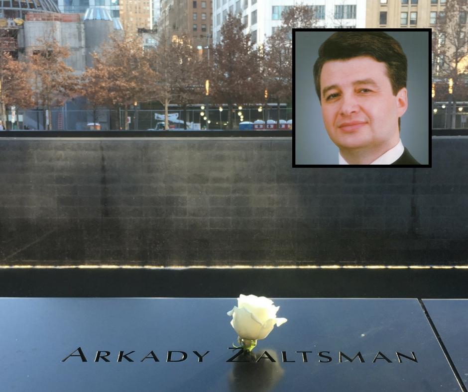 A white rose has been placed at the name of Arkady Zaltsman on his birthday. An inset photo shows Zaltsman smiling.